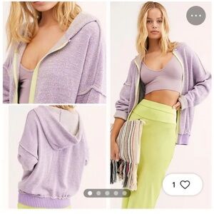 Free People XS Women Full ZIP Up Sweater Oversized Lilac Purple in Bloom H04